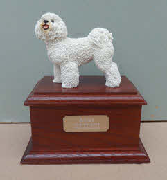 Hardwood Urn with Bichon Frise